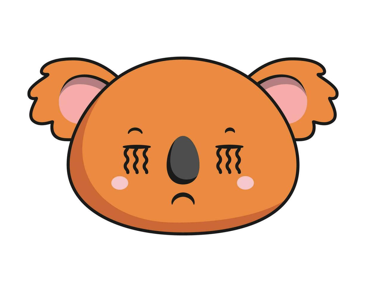 coala llorando cara marrón coala stiker kawaii aislado vector