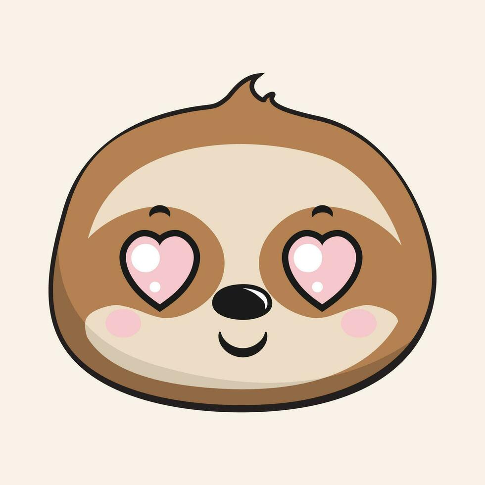 Sloth Heart Love Eyes Kawaii Sticker Isolated vector
