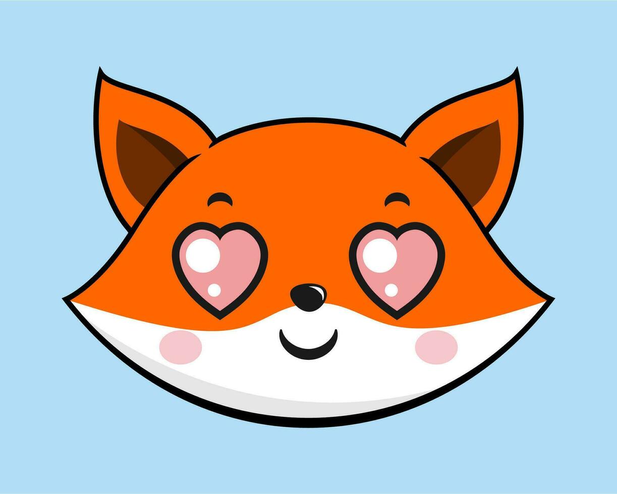 Fox Heart Eyes Face Head Kawaii Sticker vector