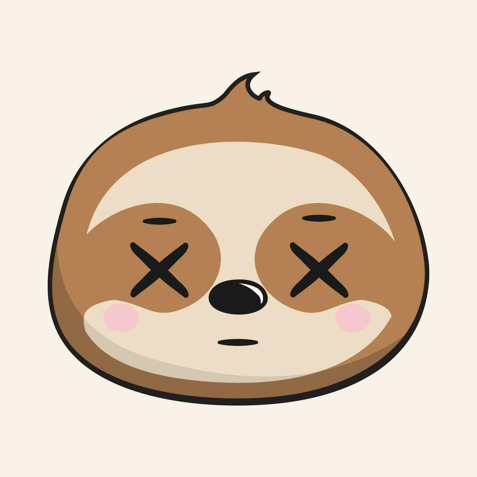 Sloth Dizzy X Eye Face Head Kawaii Sticker Isolated vector