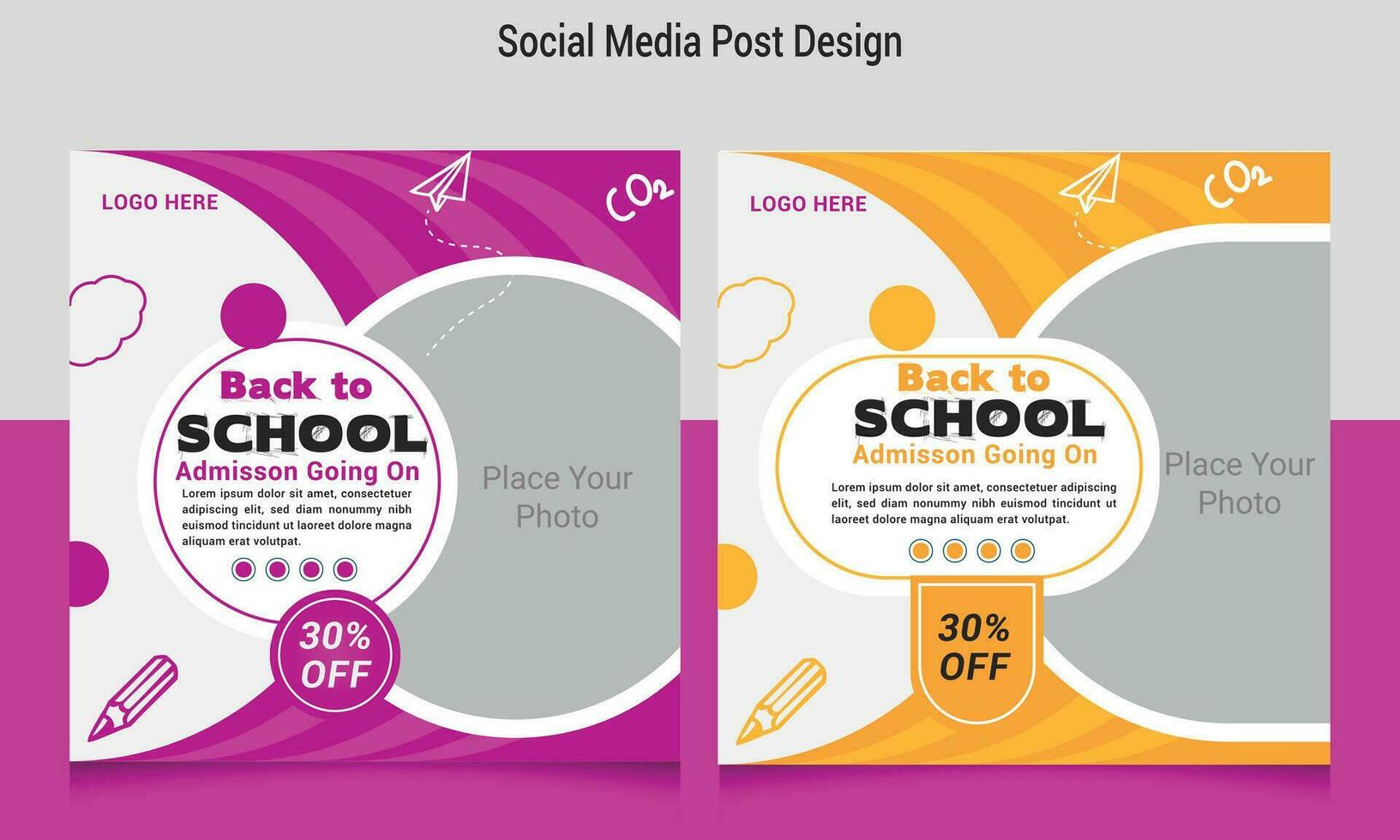 Back to school social media  posts design, Back to school social media post banner template, School admission social media template vector