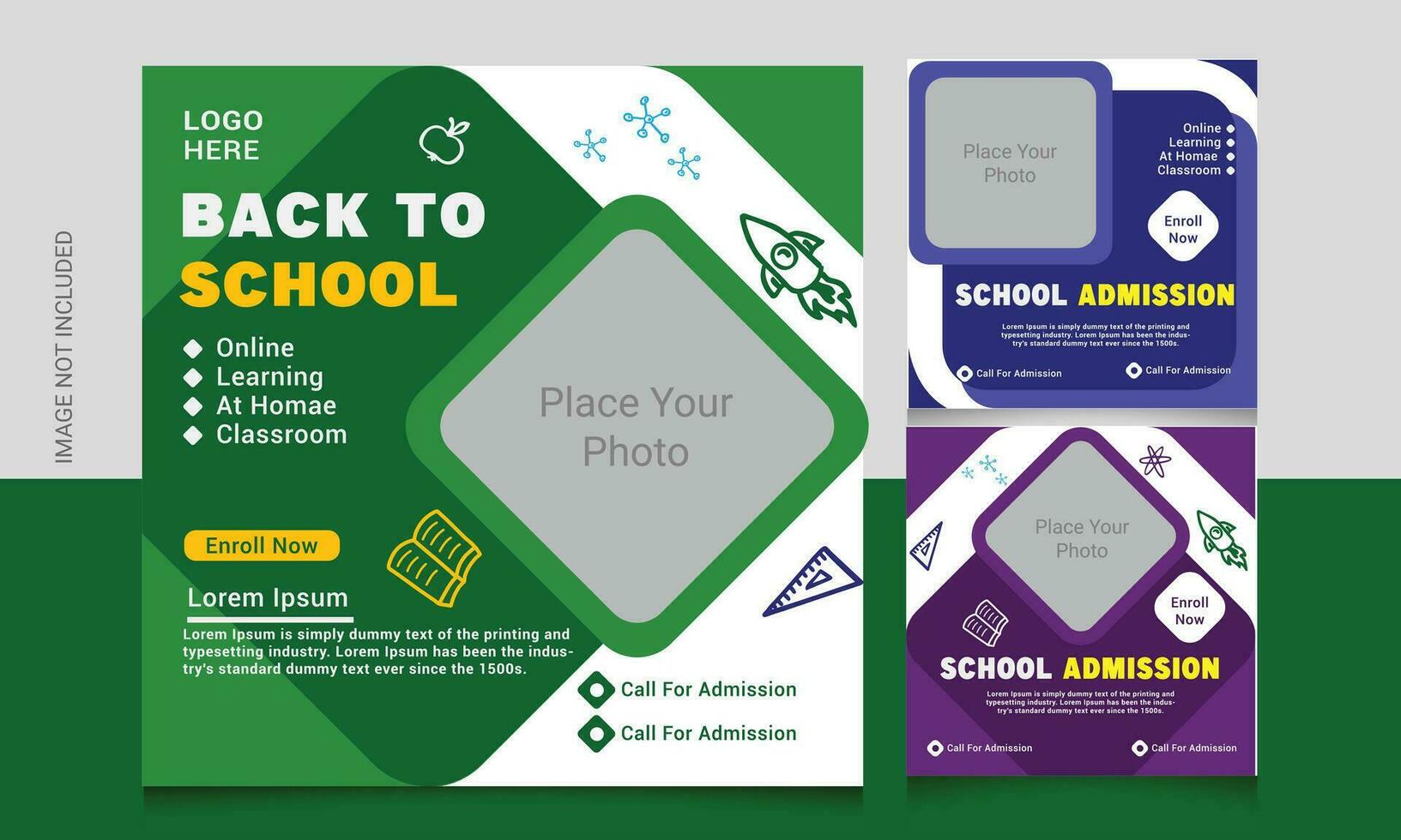 Back to school social media  posts design, Back to school social media post banner template, School admission social media template vector