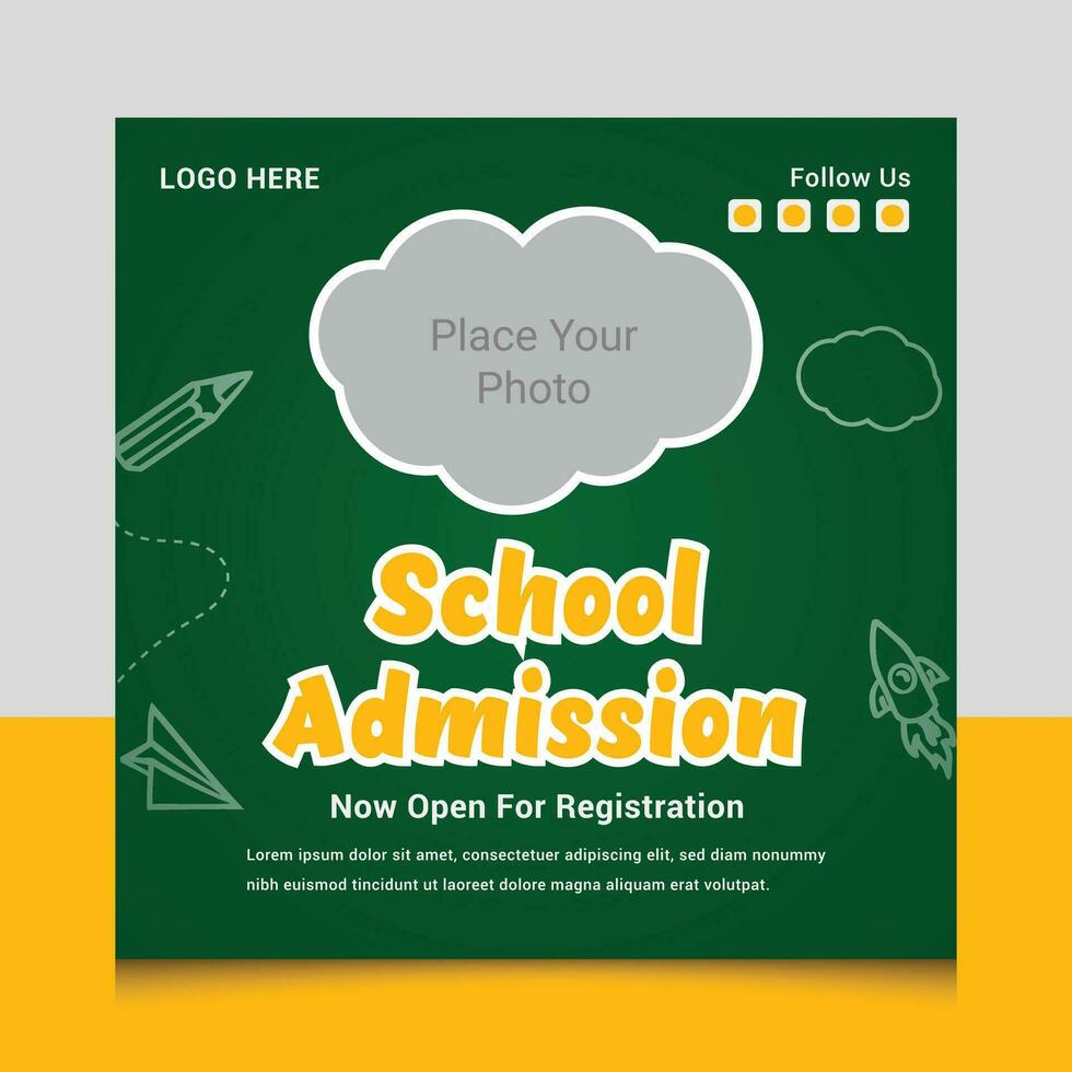 Back to school social media  posts design, Back to school social media post banner template, School admission social media template vector