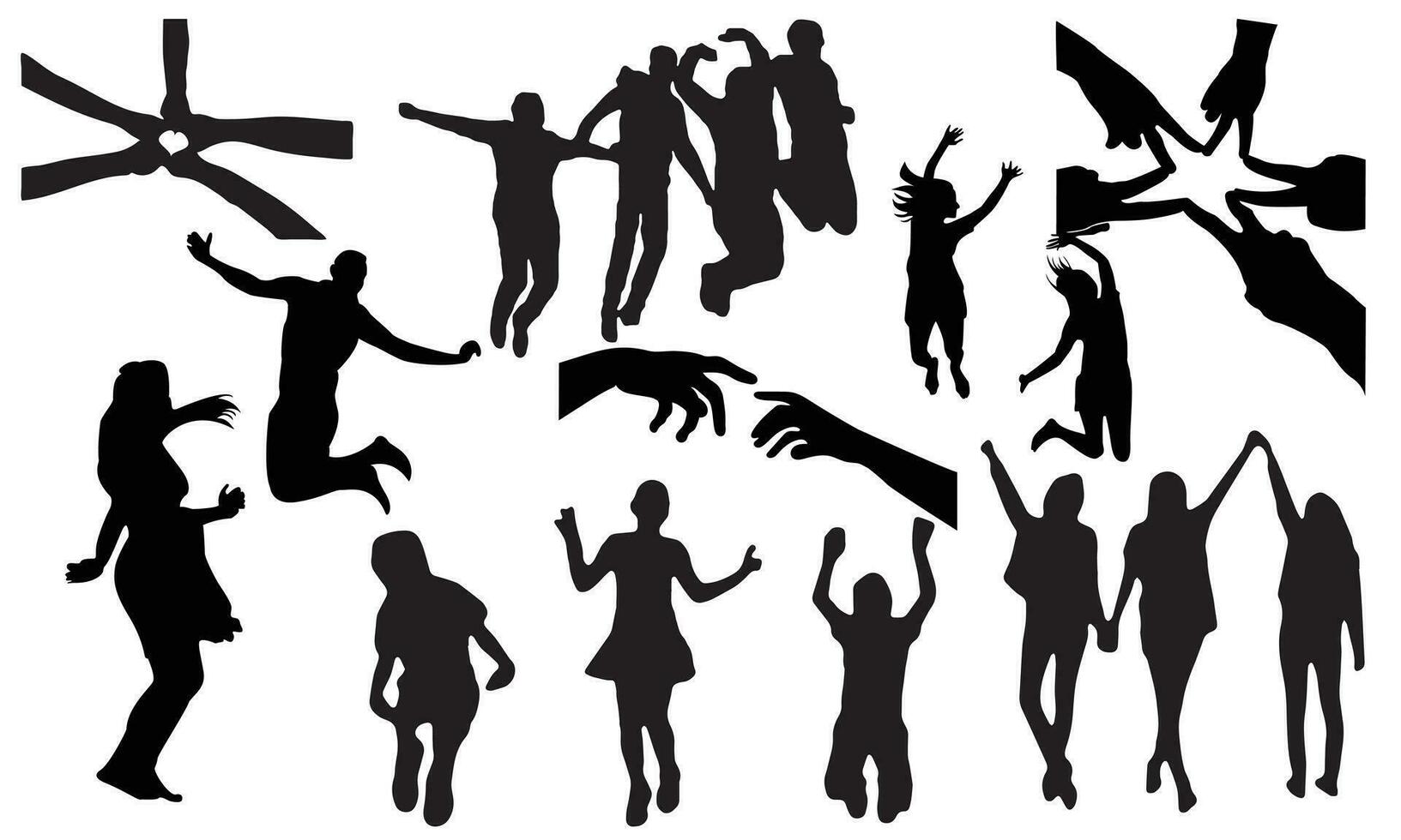 friend silhouette, dancing people silhouette, party people silhouette vector