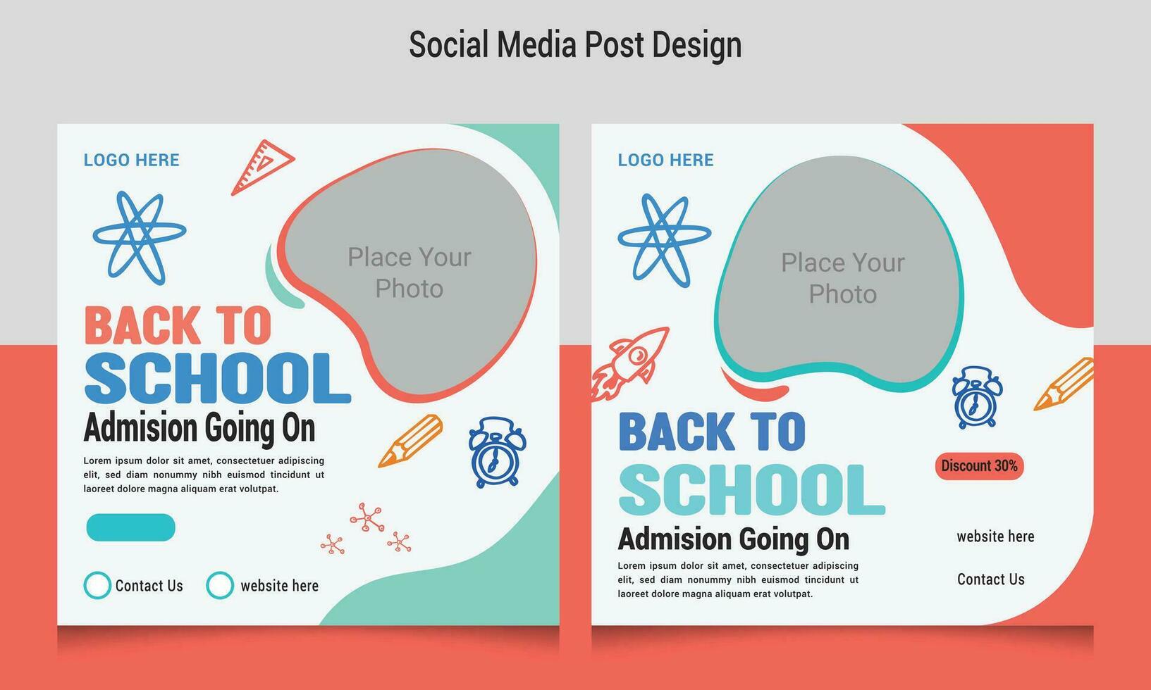 Back to school social media  posts design, Back to school social media post banner template, School admission social media template vector