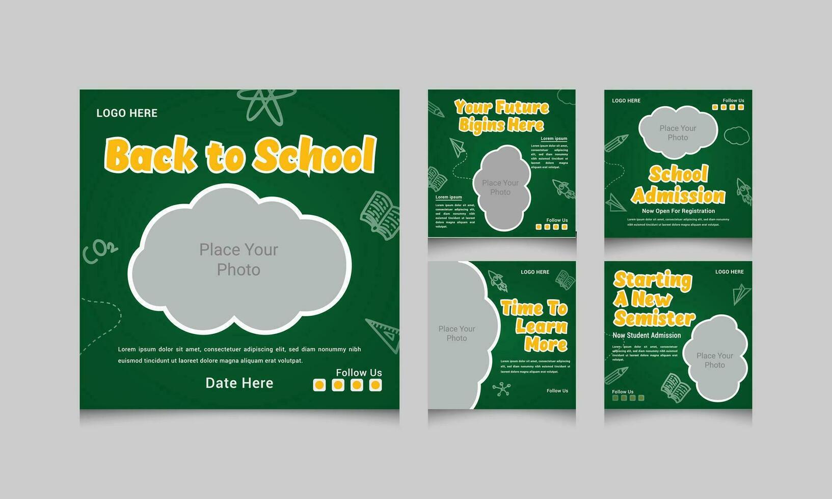 Back to school social media  posts design, Back to school social media post banner template, School admission social media template vector