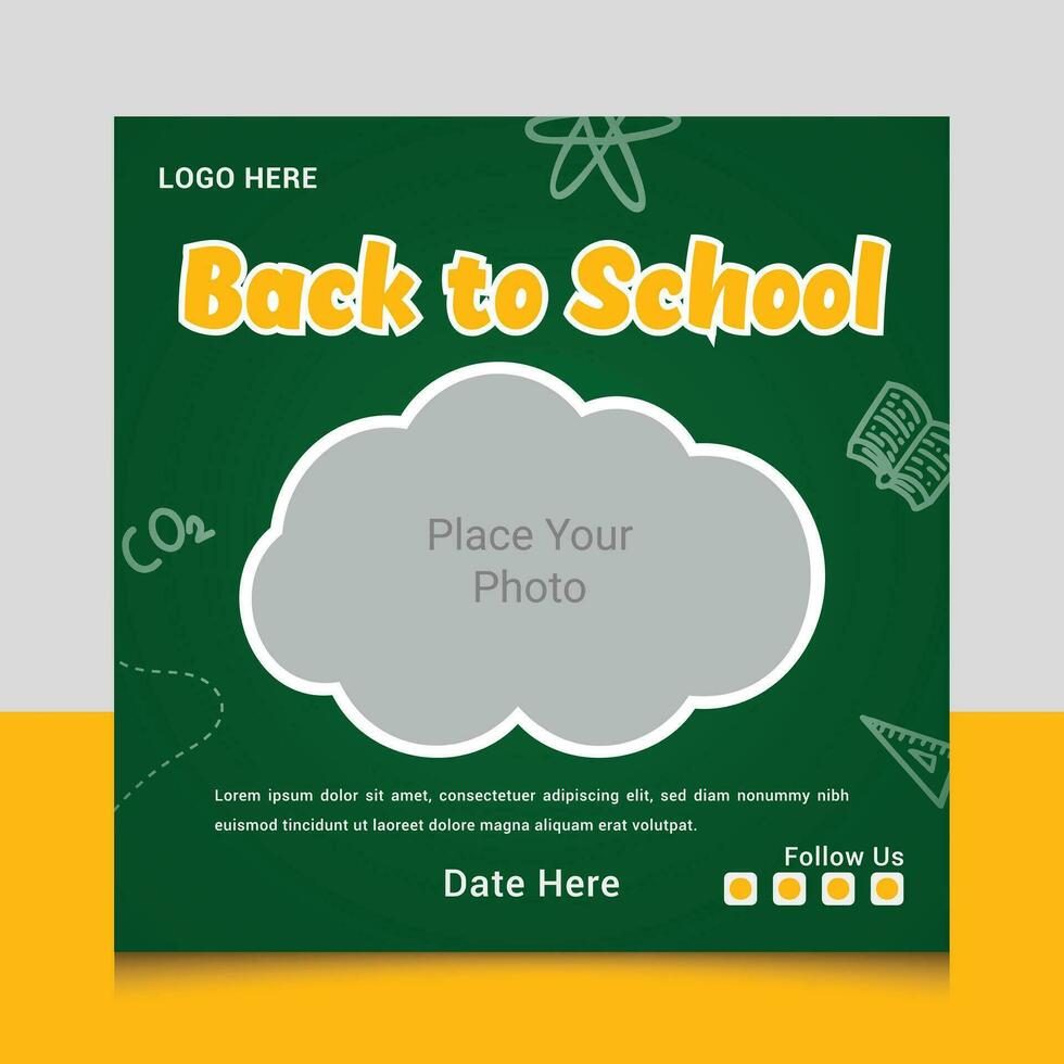 Back to school social media  posts design, Back to school social media post banner template, School admission social media template vector