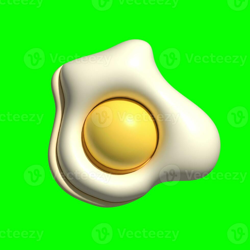 A 3D Fried Egg asset with a greenscreen background photo
