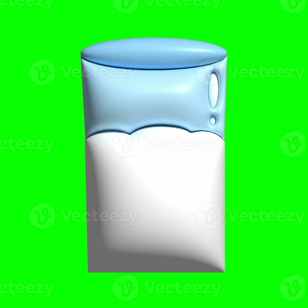 un 3d Leche en el vaso activo con un pantalla verde antecedentes foto
