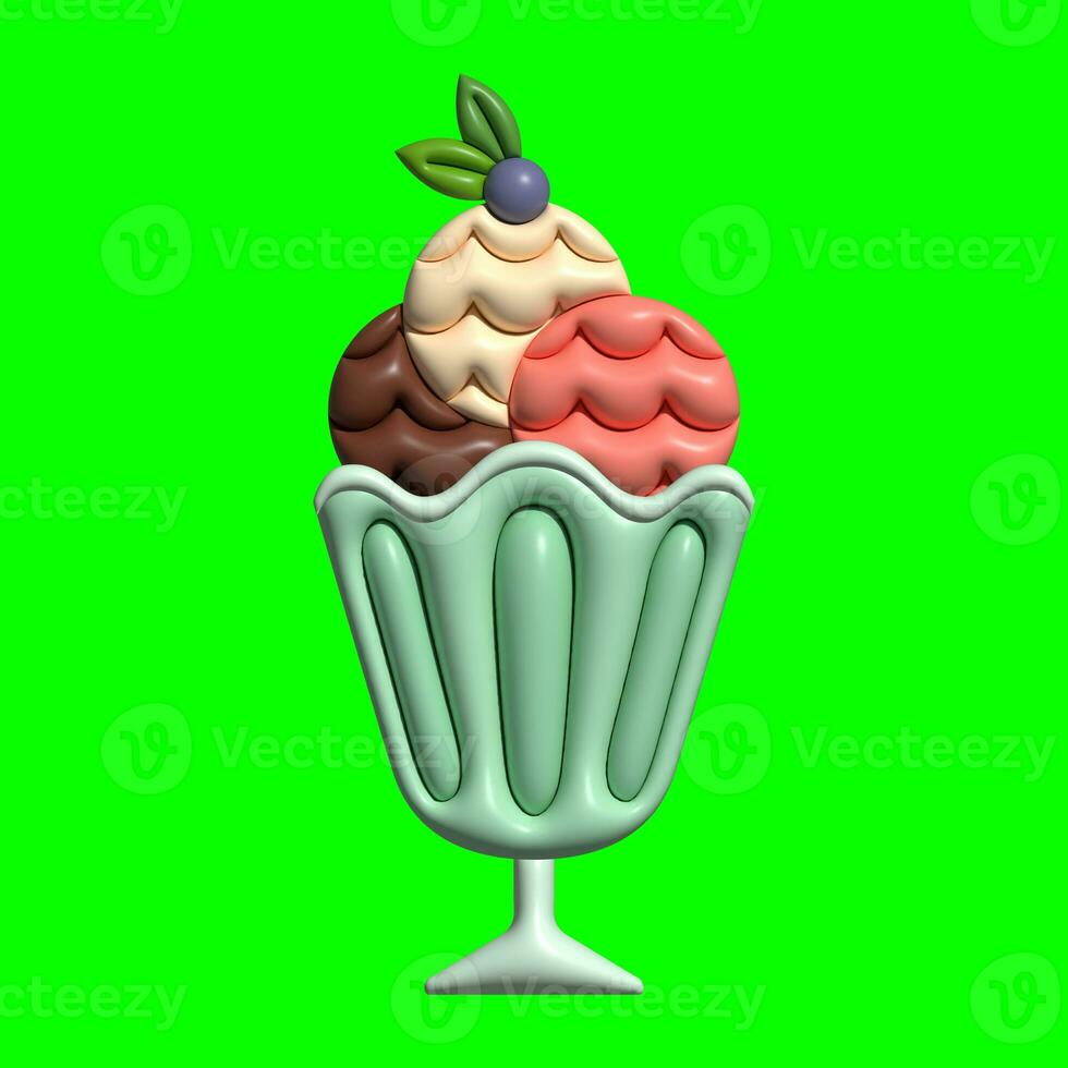 3D Ice Cream Graphic Assets with Greenscreen Background photo