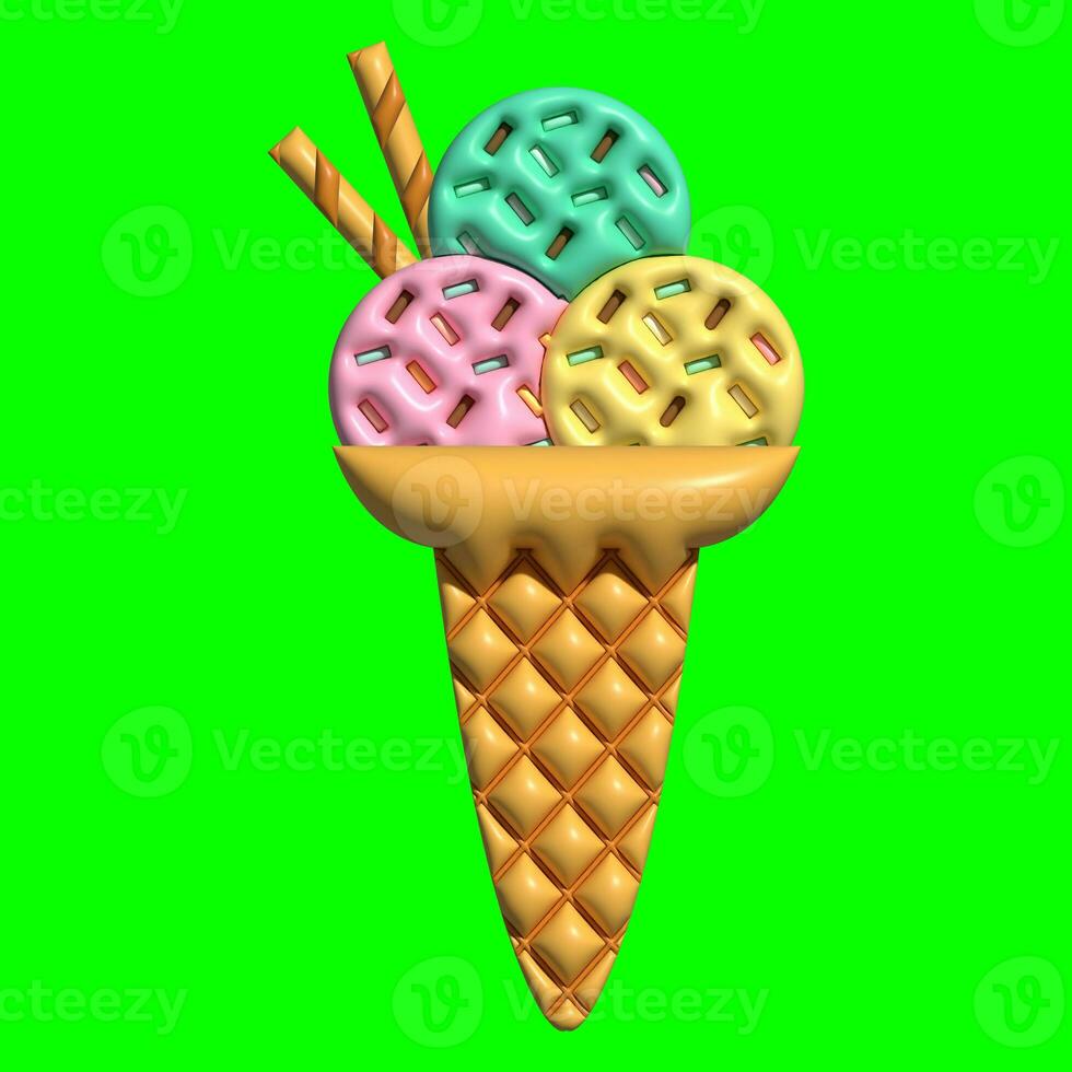 3D Ice Cream Graphic Assets with Greenscreen Background photo