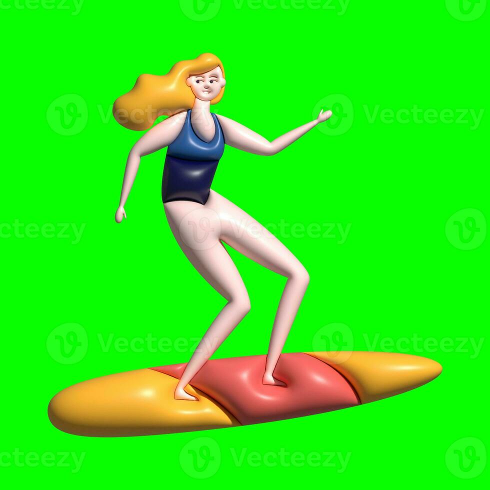 In Motion 3D Surfing with Greenscreen Background photo