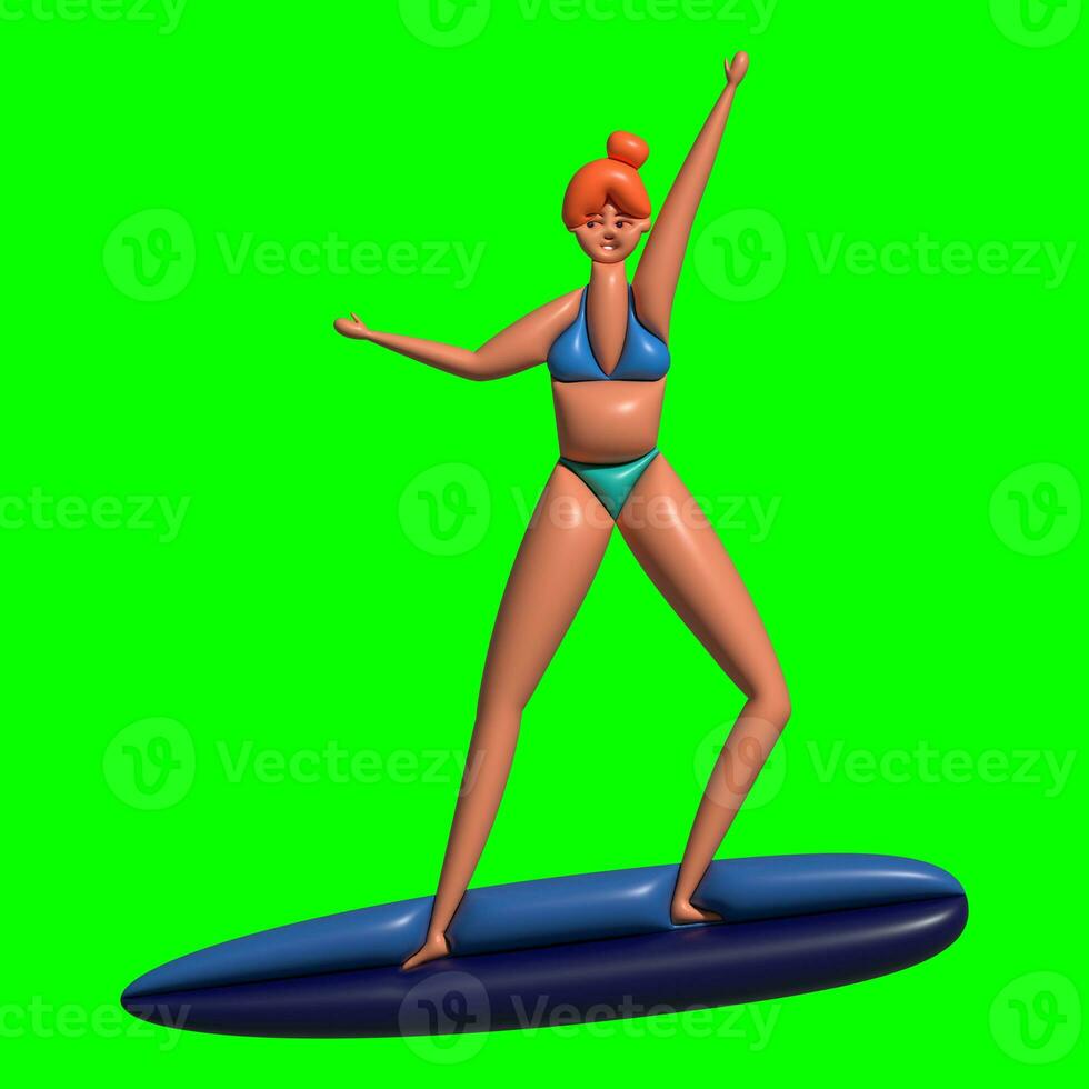 In Motion 3D Surfing with Greenscreen Background photo