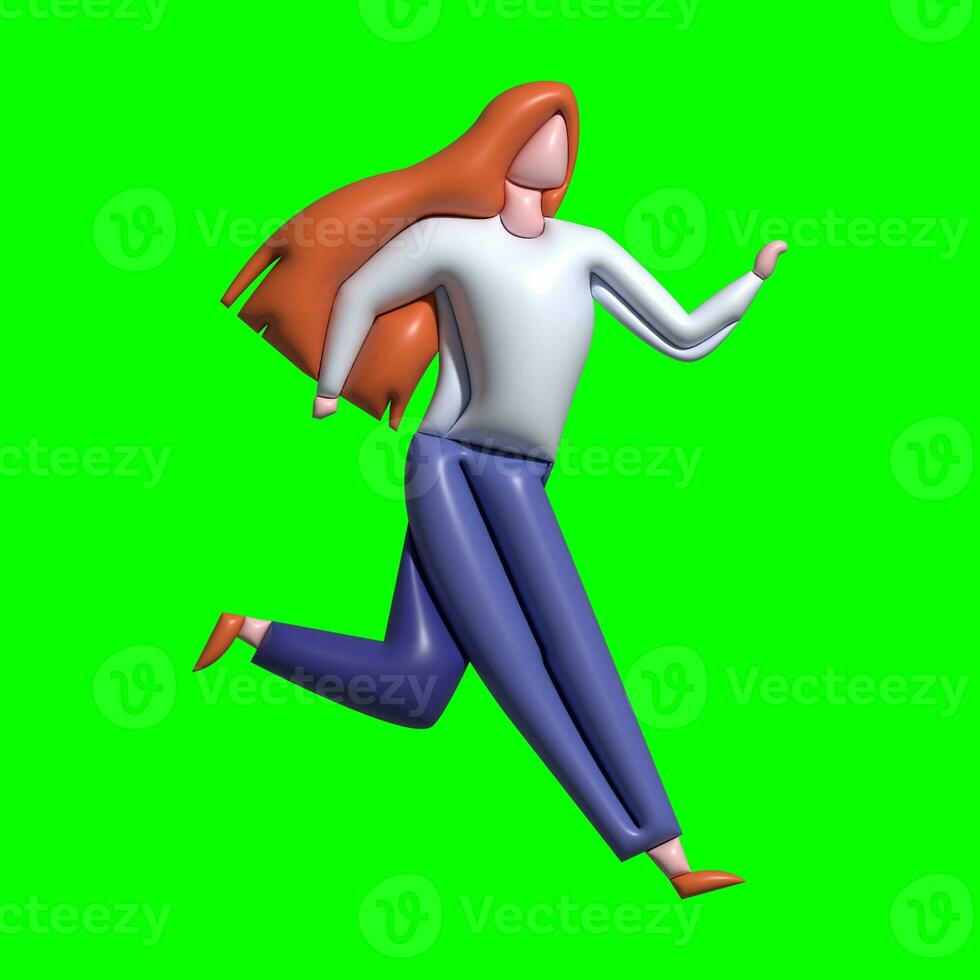 In Motion 3D Woman Running with Greenscreen Background photo