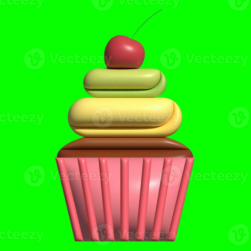 3D Cake Assets Design with Greenscreen Background photo