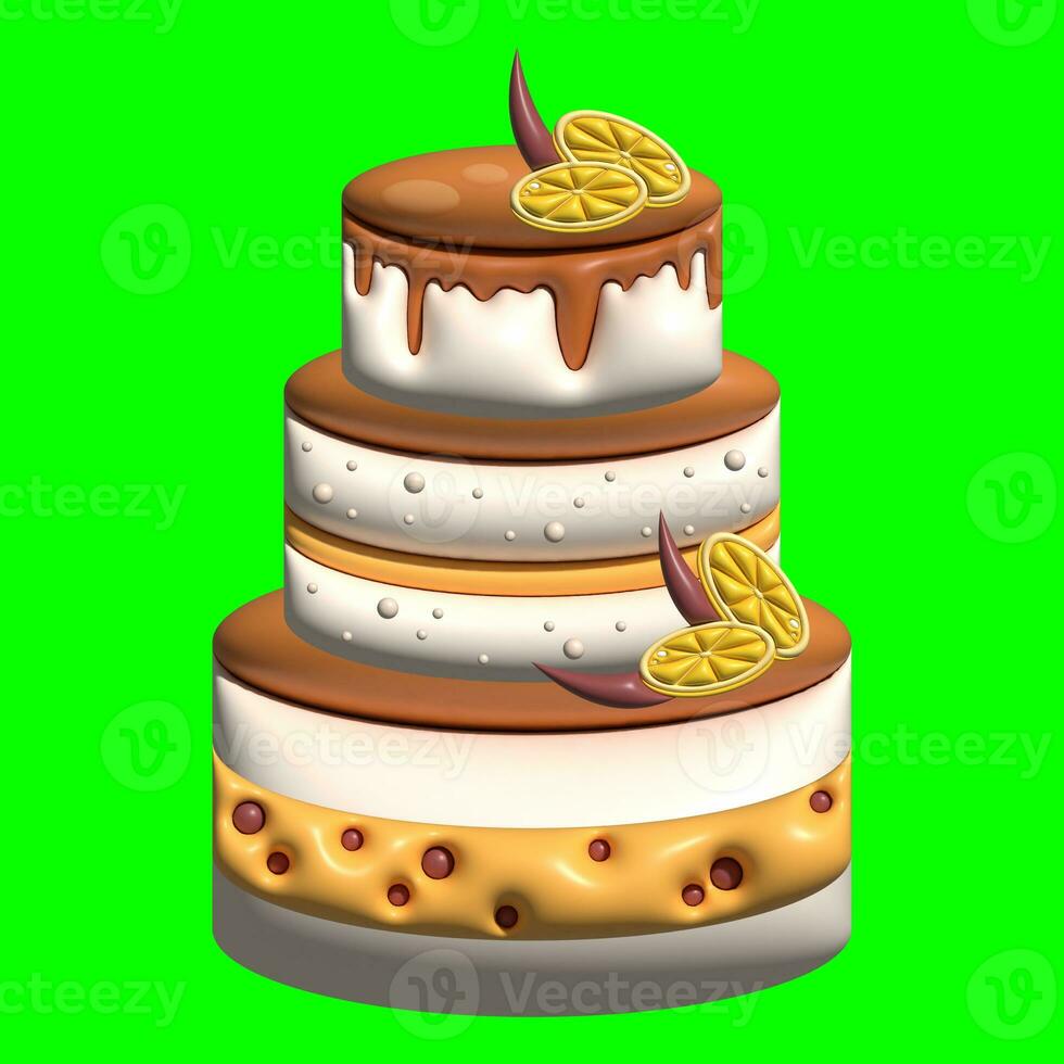 3D Cake Assets Design with Greenscreen Background photo