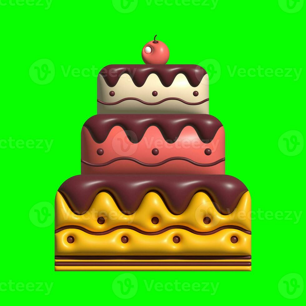 3D Cake Assets Design with Greenscreen Background photo