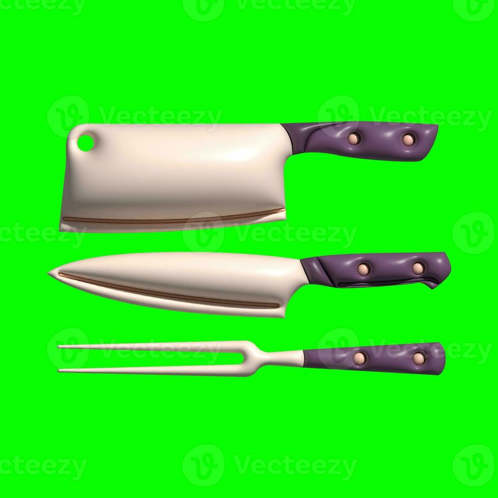 3D Kitchen Set Elements Assets with Greenscreen Background photo