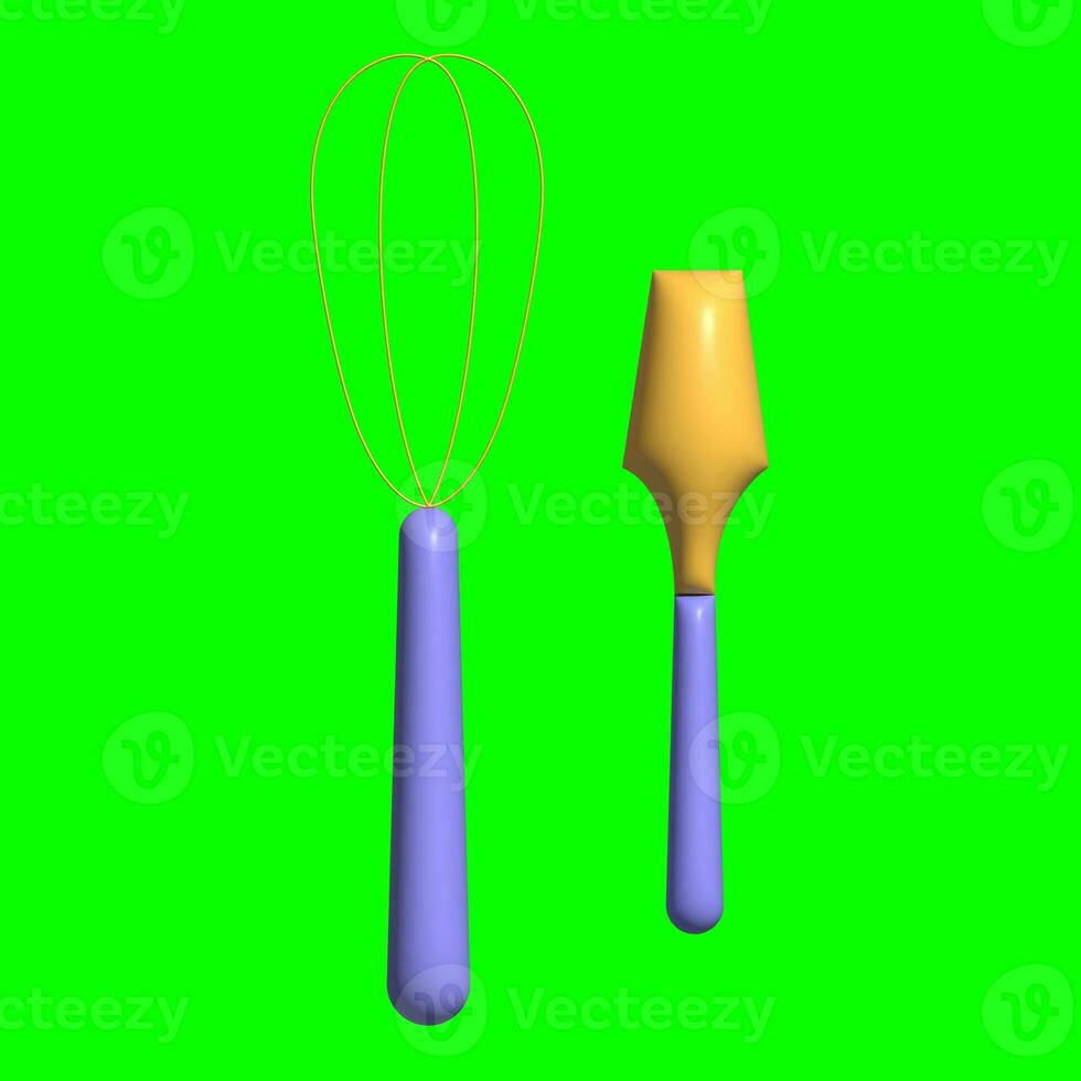 3D Kitchen Set Elements Assets with Greenscreen Background photo