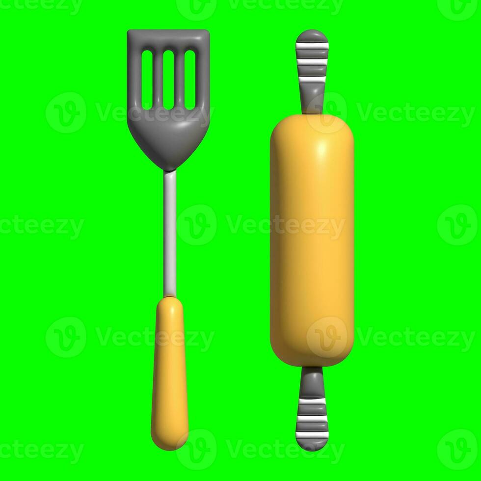 3D Kitchen Set Elements Assets with Greenscreen Background photo