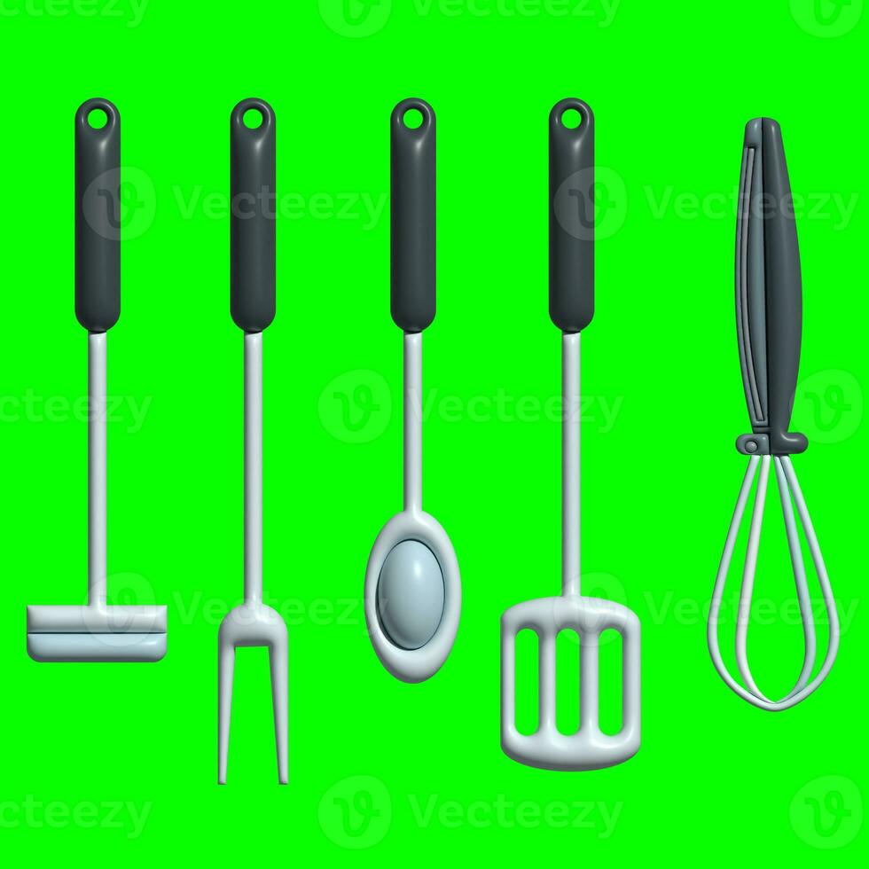 3D Kitchen Set Elements Assets with Greenscreen Background photo