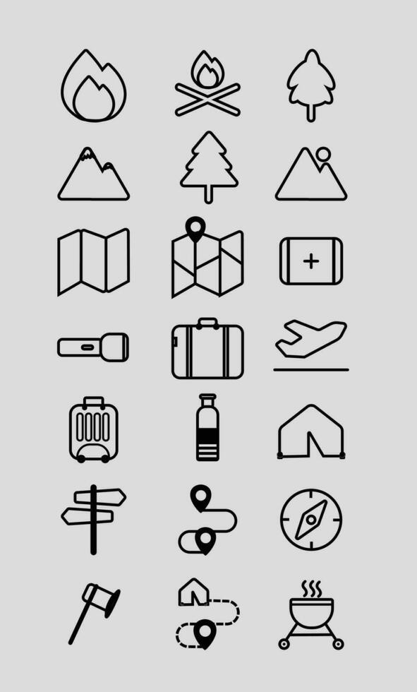 Travel stroke icons set vector