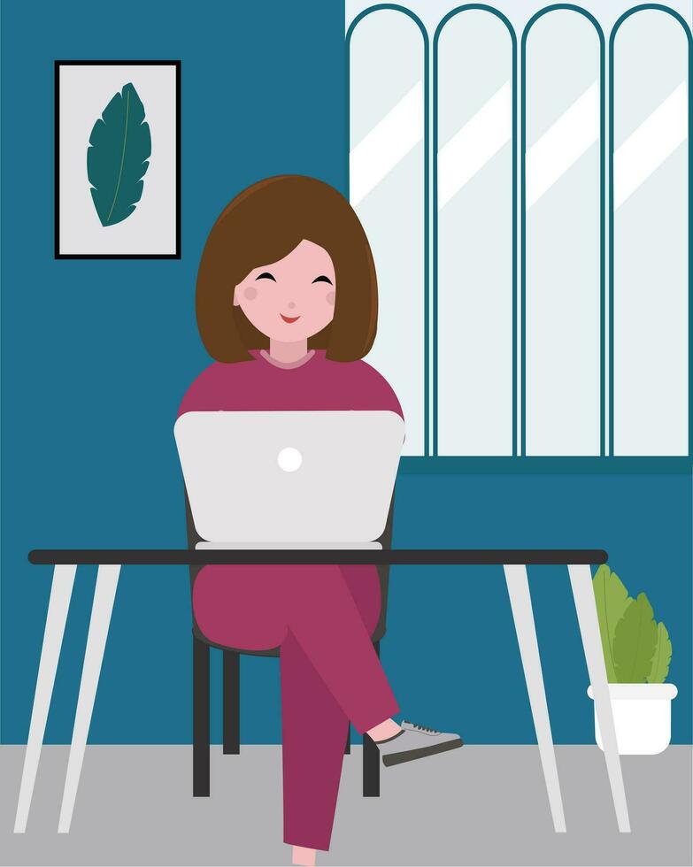 working women with laptop vector