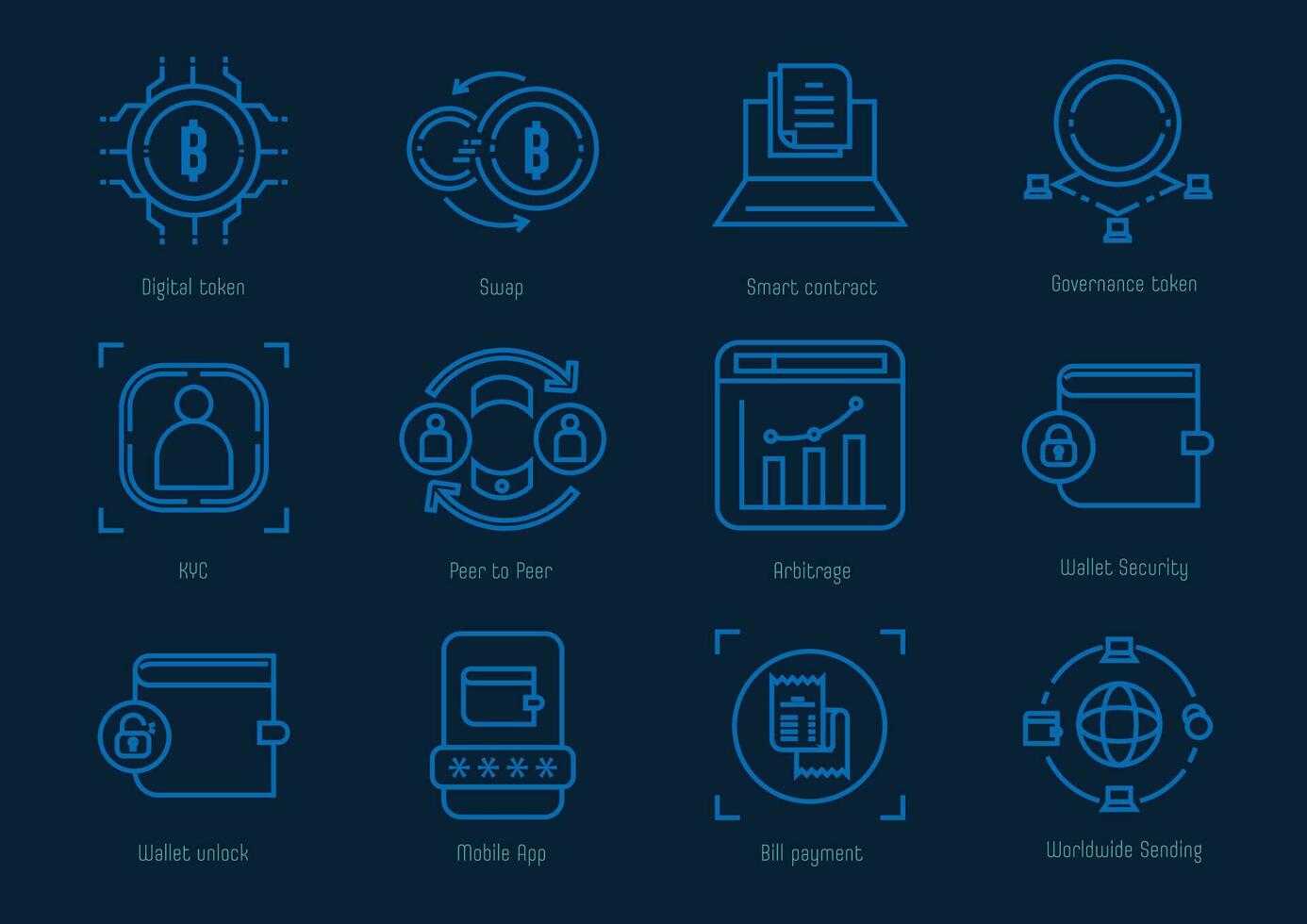 Fintech icon set with cryptocurrency vector