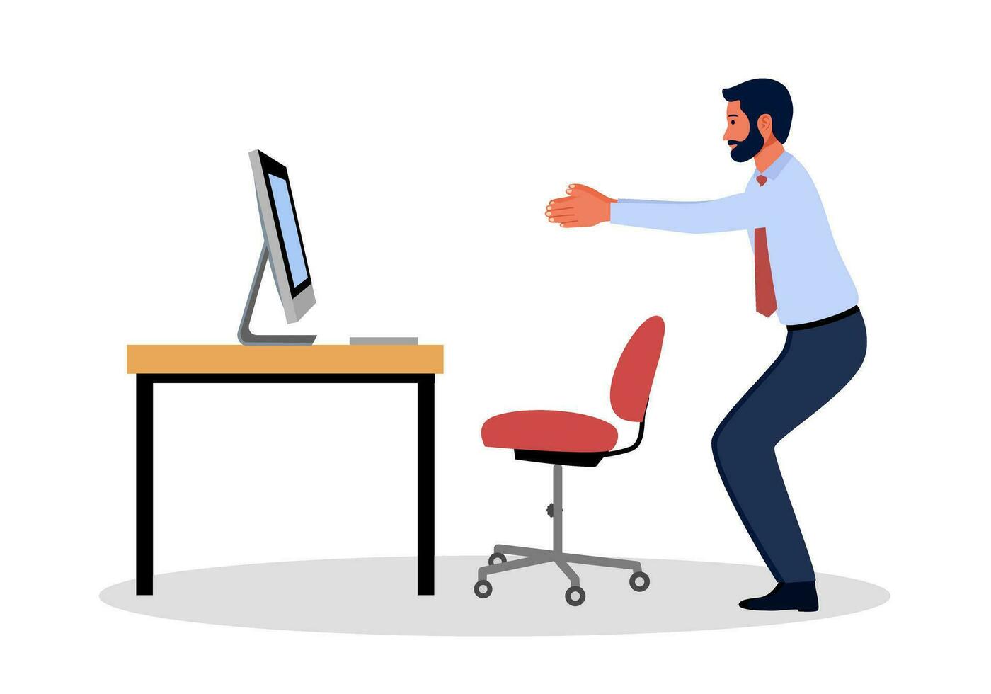 Businessman doing exercise in office concept vector illustration. Office syndrome prevention. Stretching exercise.