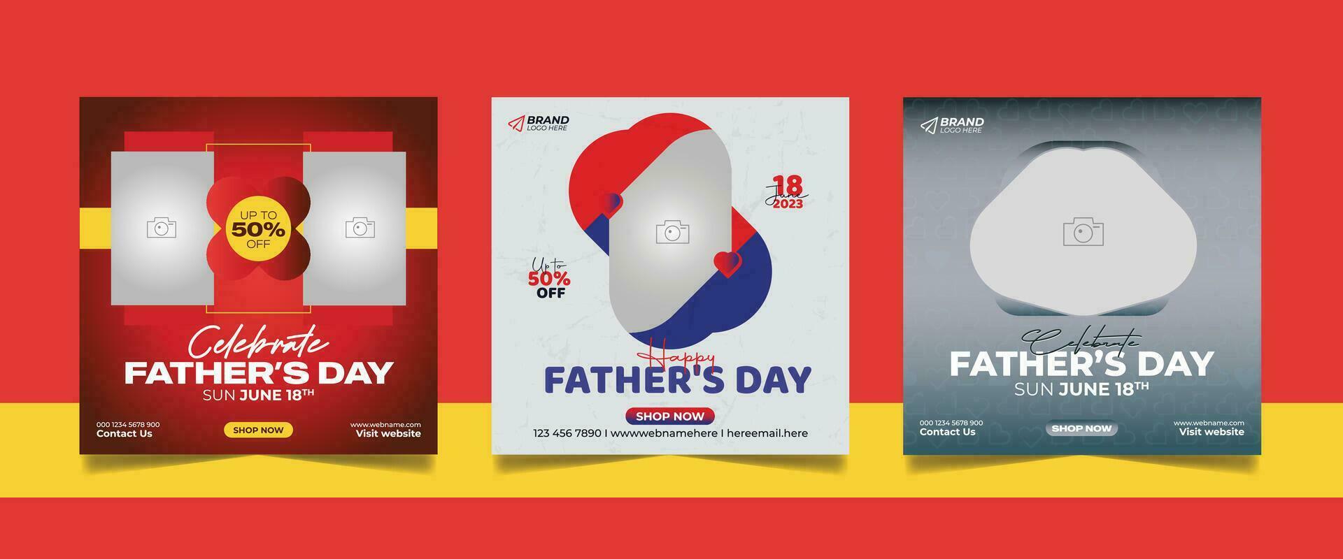 Happy father's day design offer social media post banner square flyer template vector