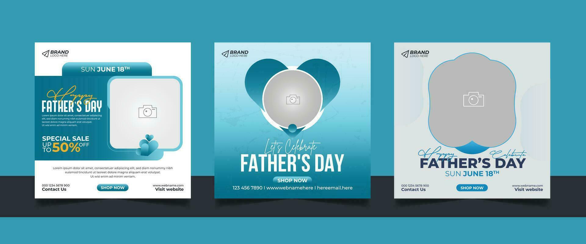 Happy father's day design offer social media post banner square flyer template vector