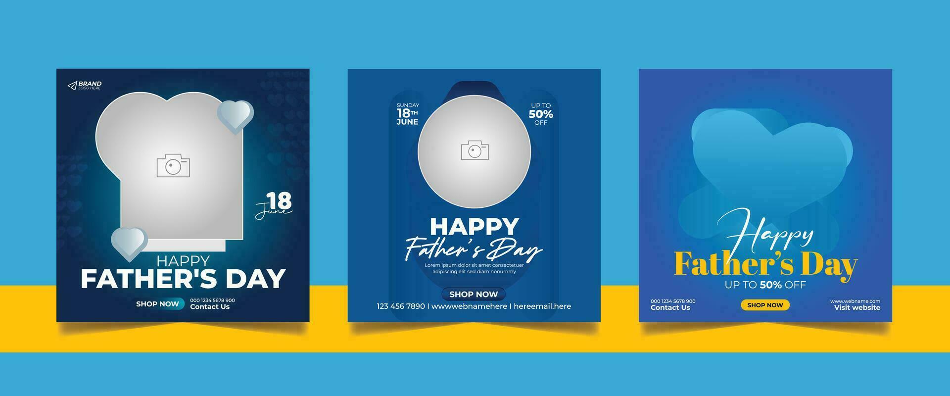 Social media father's day event sale post banner square web flyer template. vector