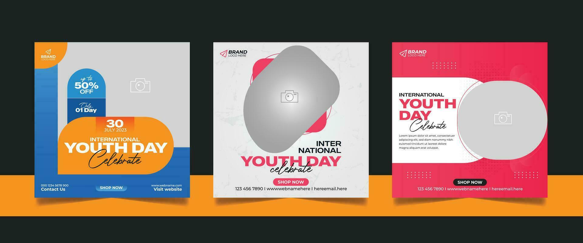 Youth day social media post banner square flyer template vector