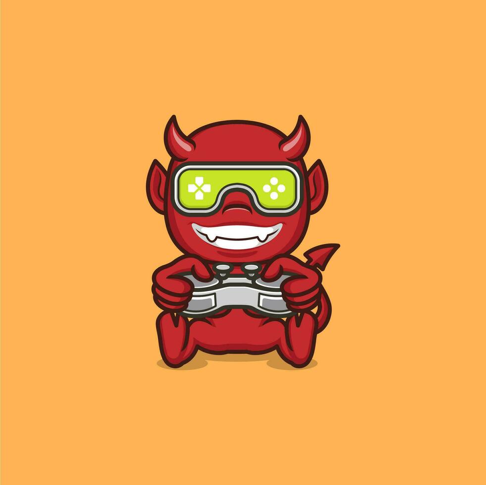 cute cartoon devil playing game vector