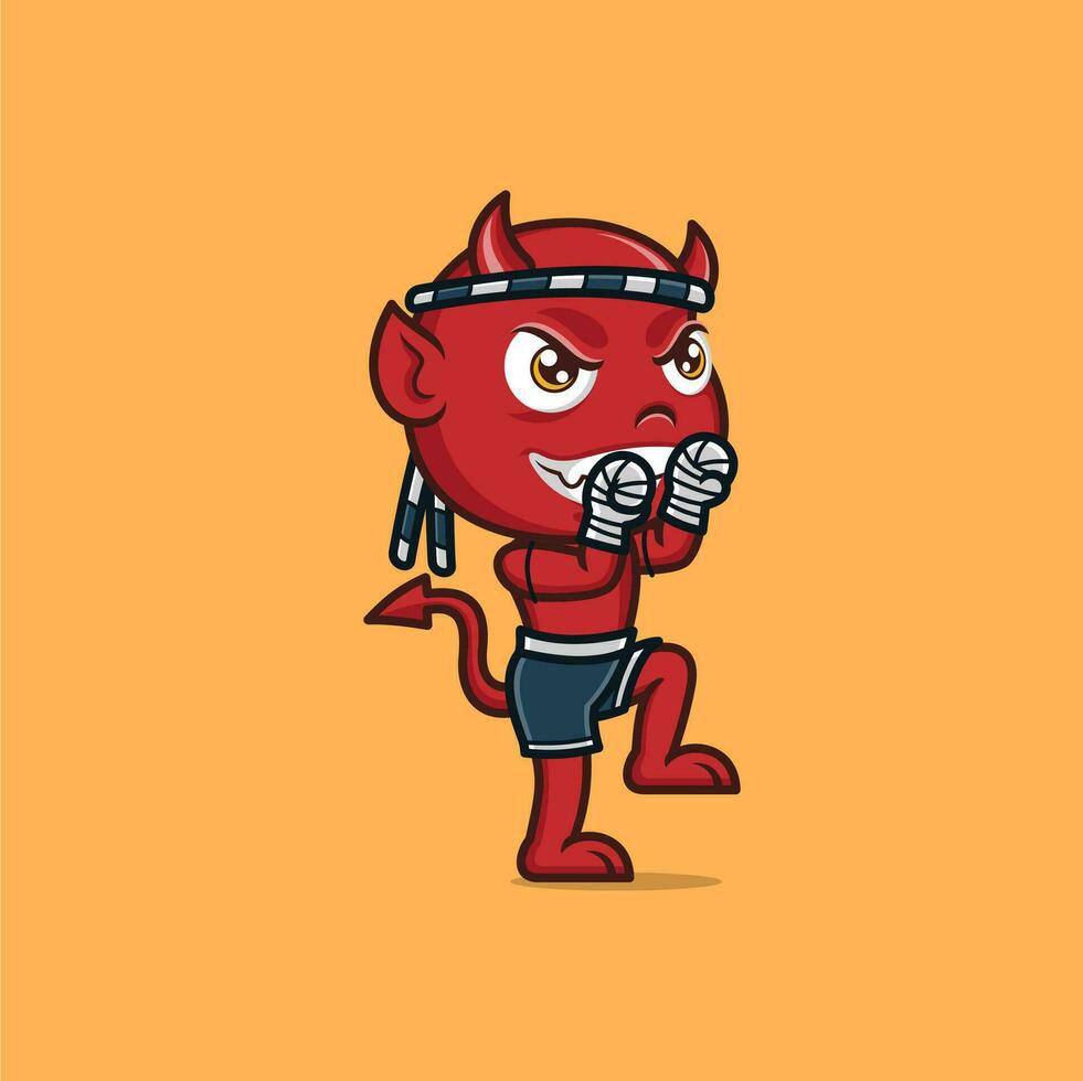 cute cartoon devil muay thai sport vector