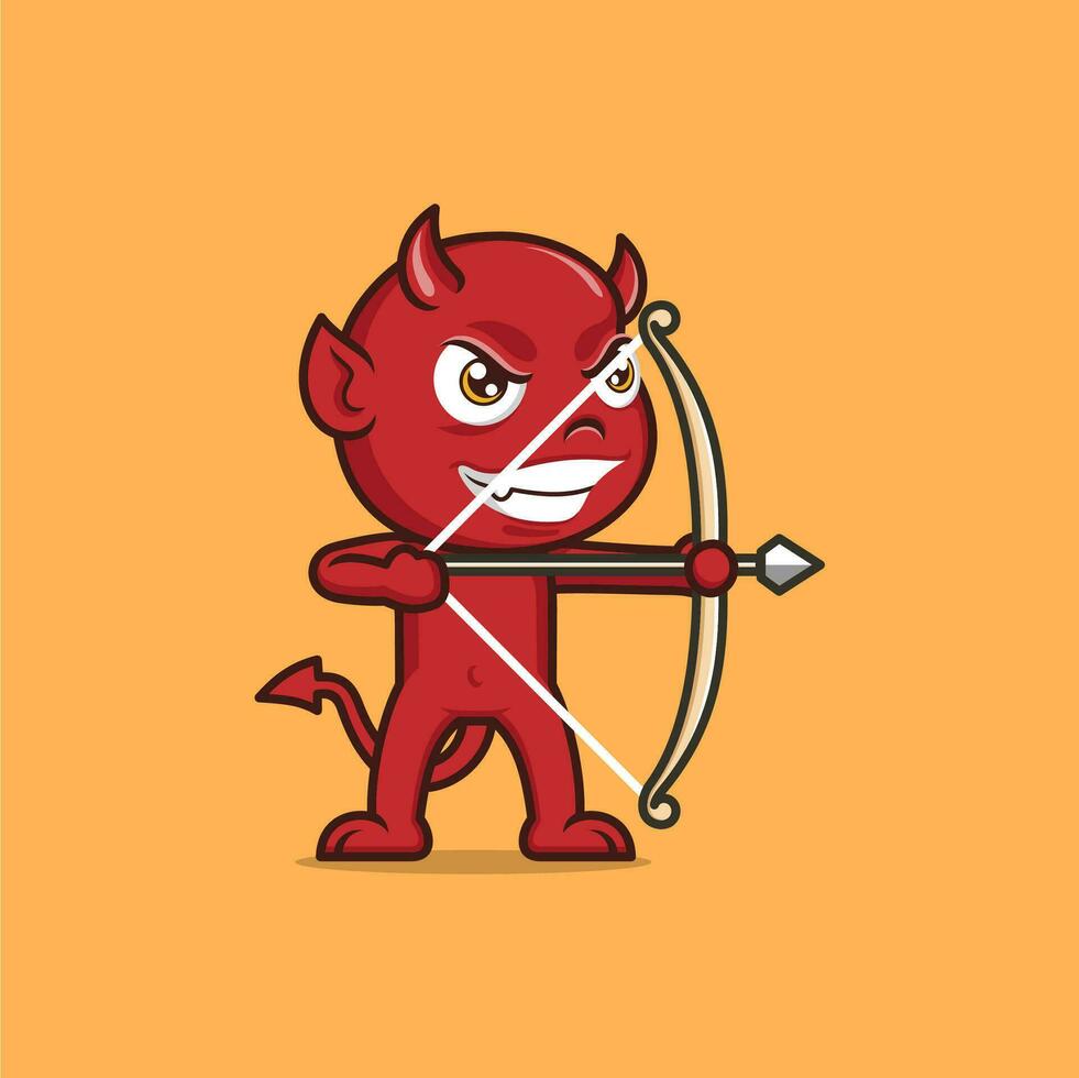 cute cartoon devil archery sport vector