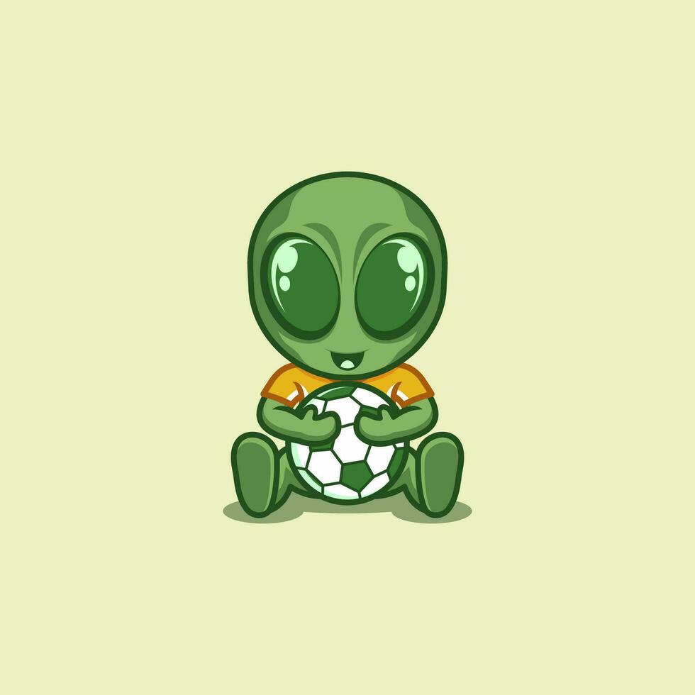 cute cartoon alien playing football vector