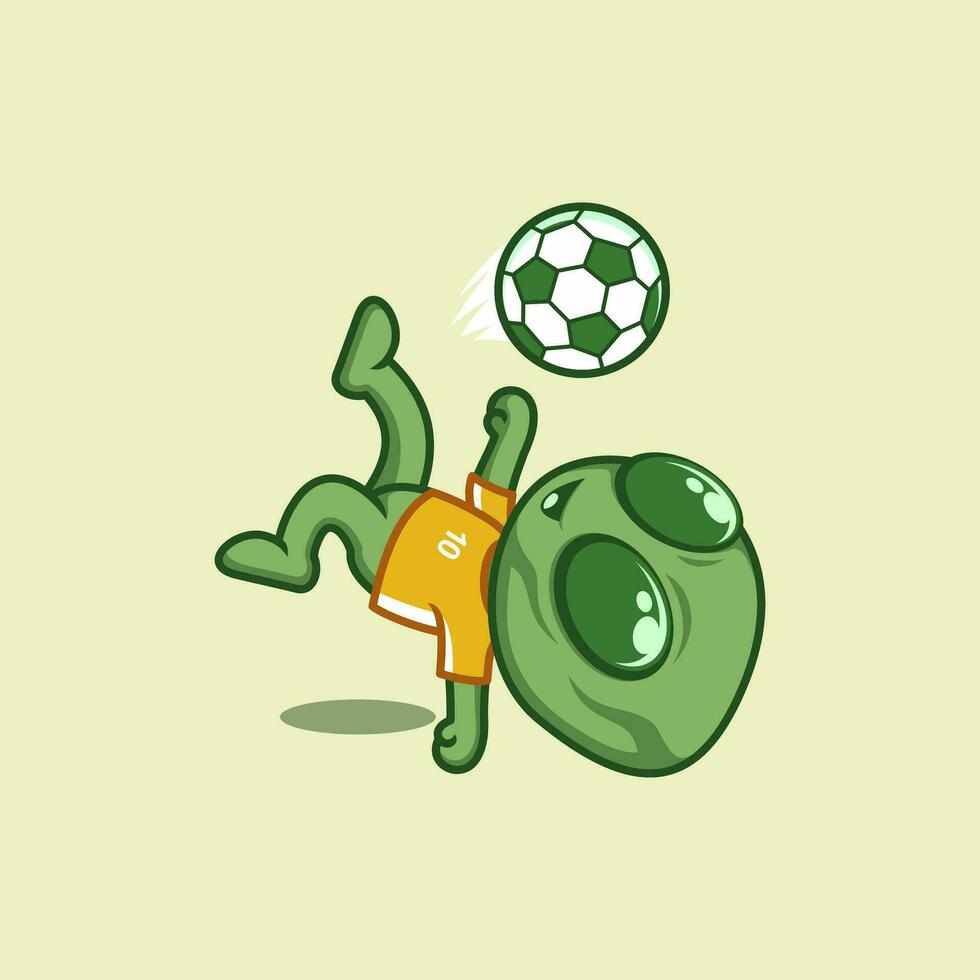 cute cartoon alien playing football vector