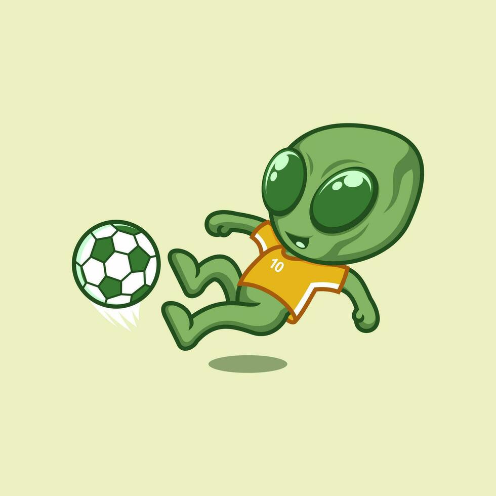 cute cartoon alien playing football vector