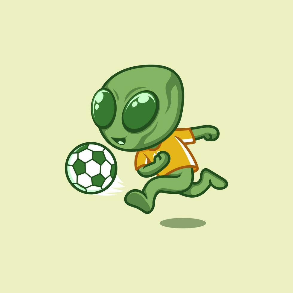 cute cartoon alien playing football vector