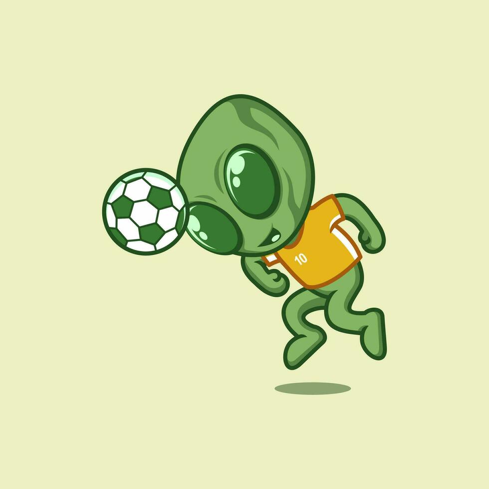 cute cartoon alien playing football vector