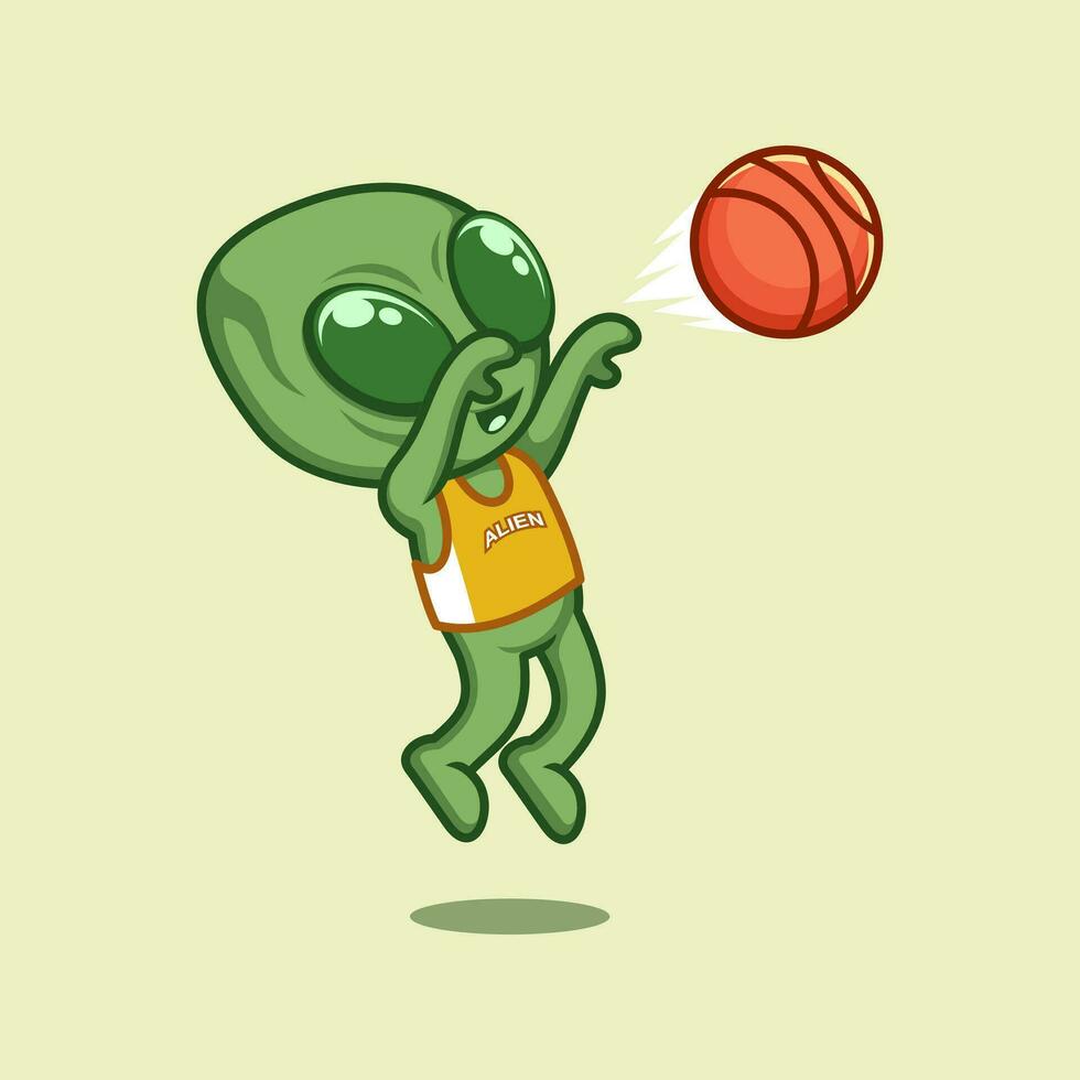cute cartoon alien playing basketball vector
