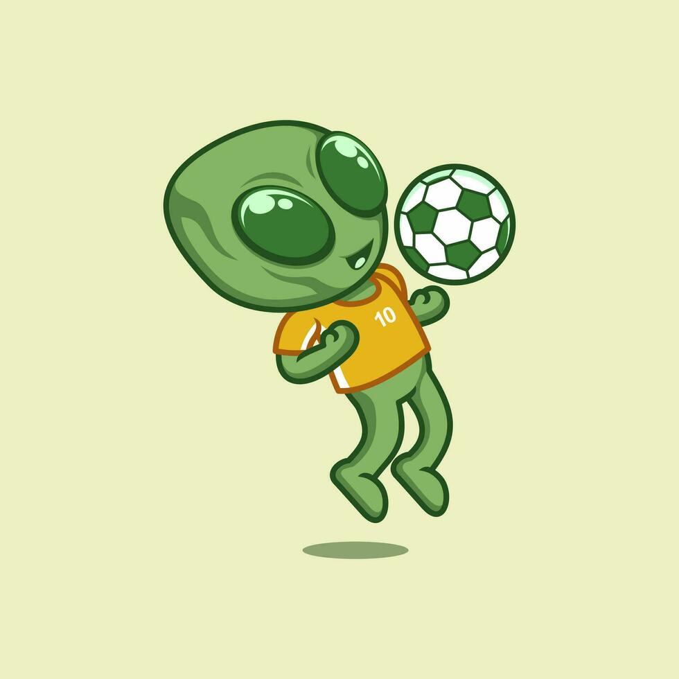 cute cartoon alien playing football vector