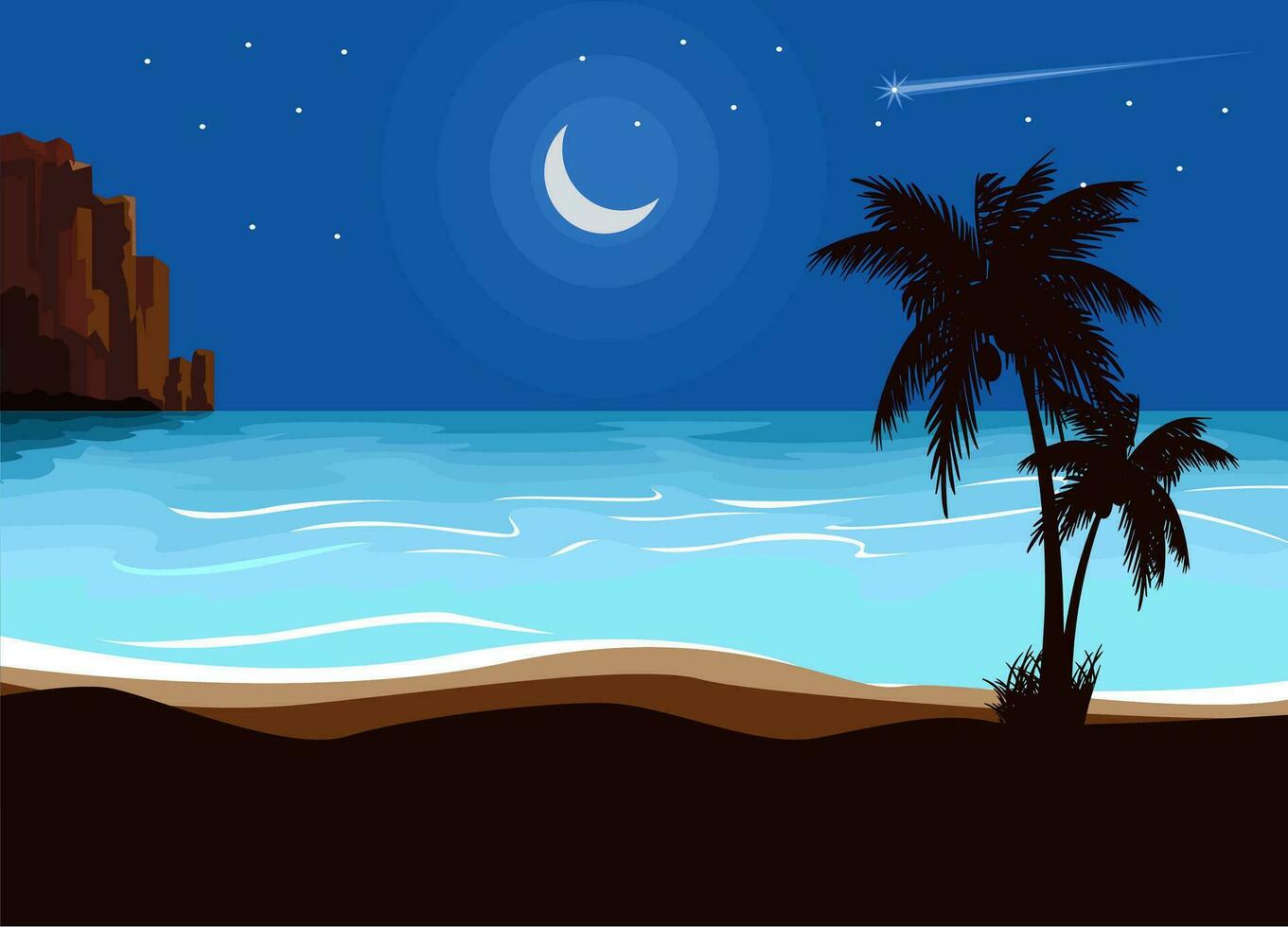 the sea at night illustration vector