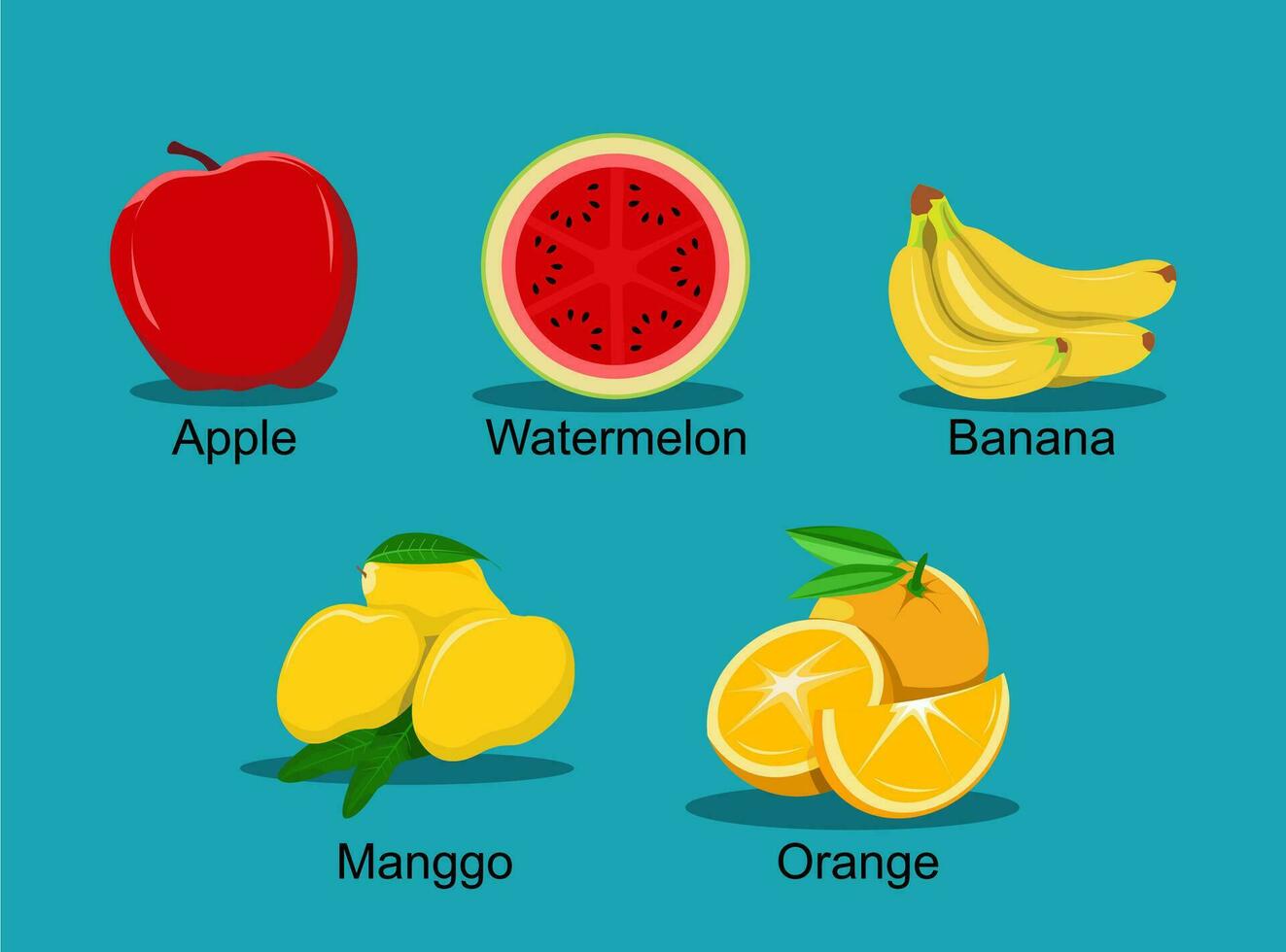 illustration of watermelon, banana, mango, orange and apple fruit vector