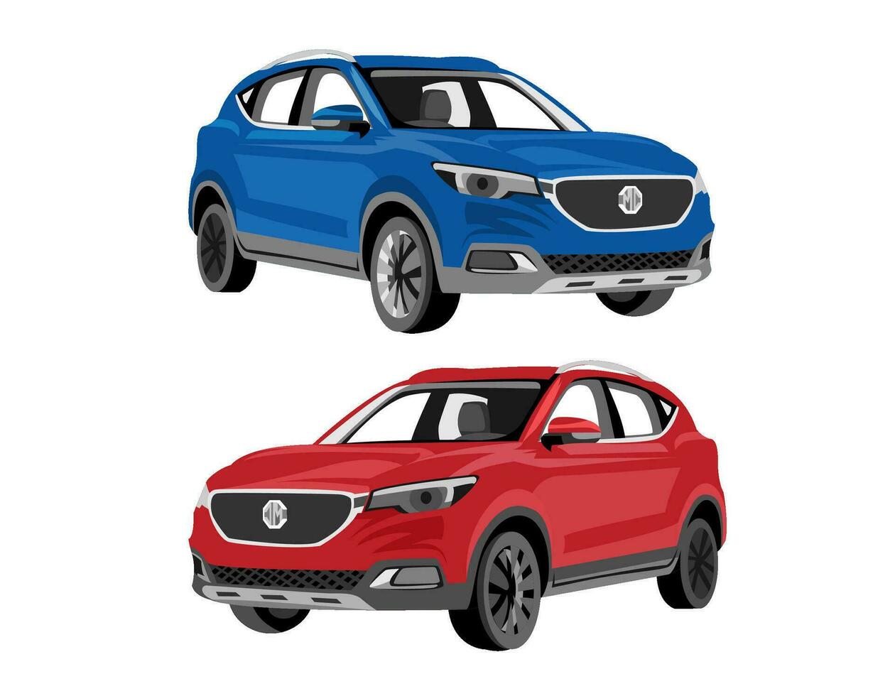 a set of red and blue car illustrations vector