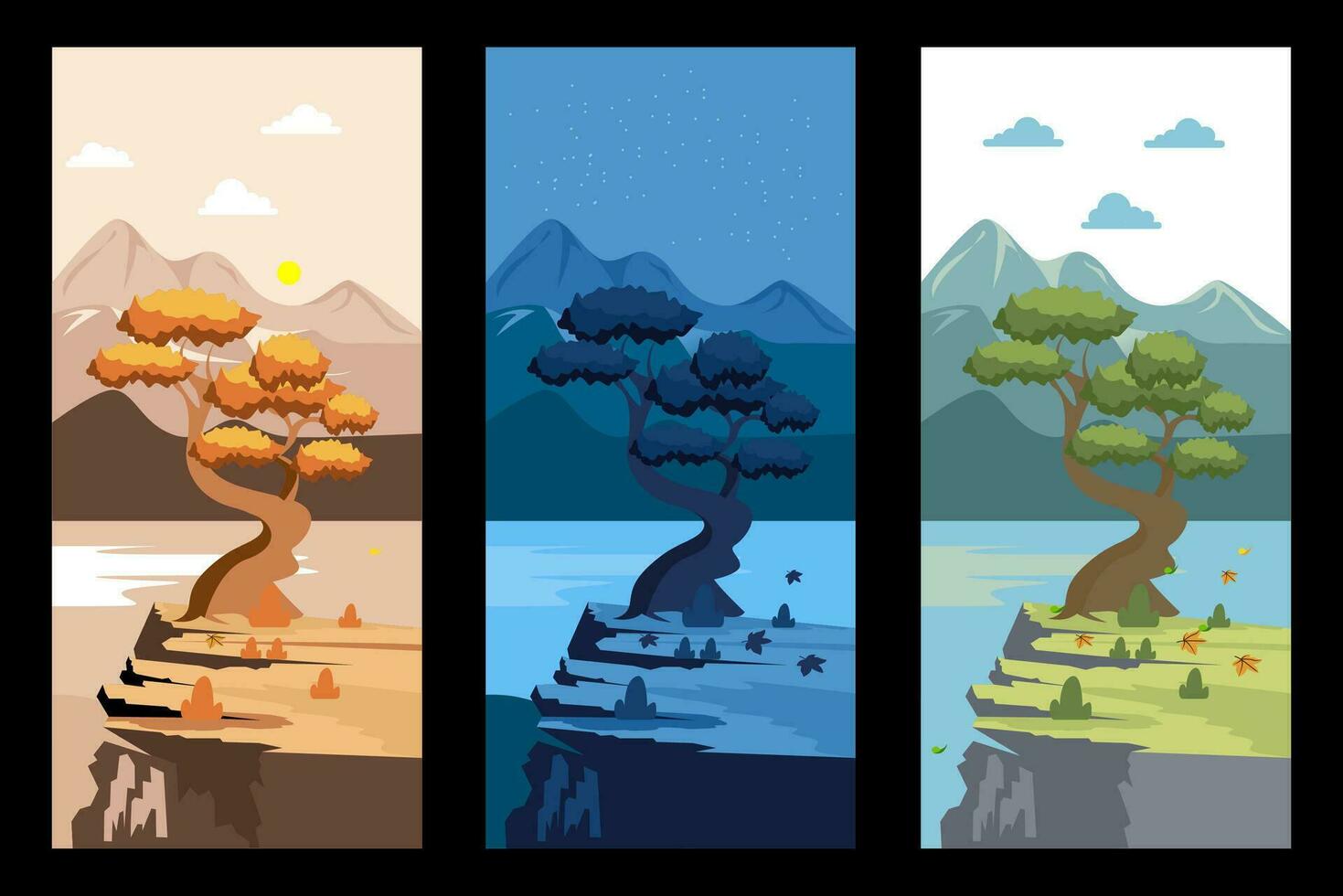 a set of illustrations of the different seasons vector