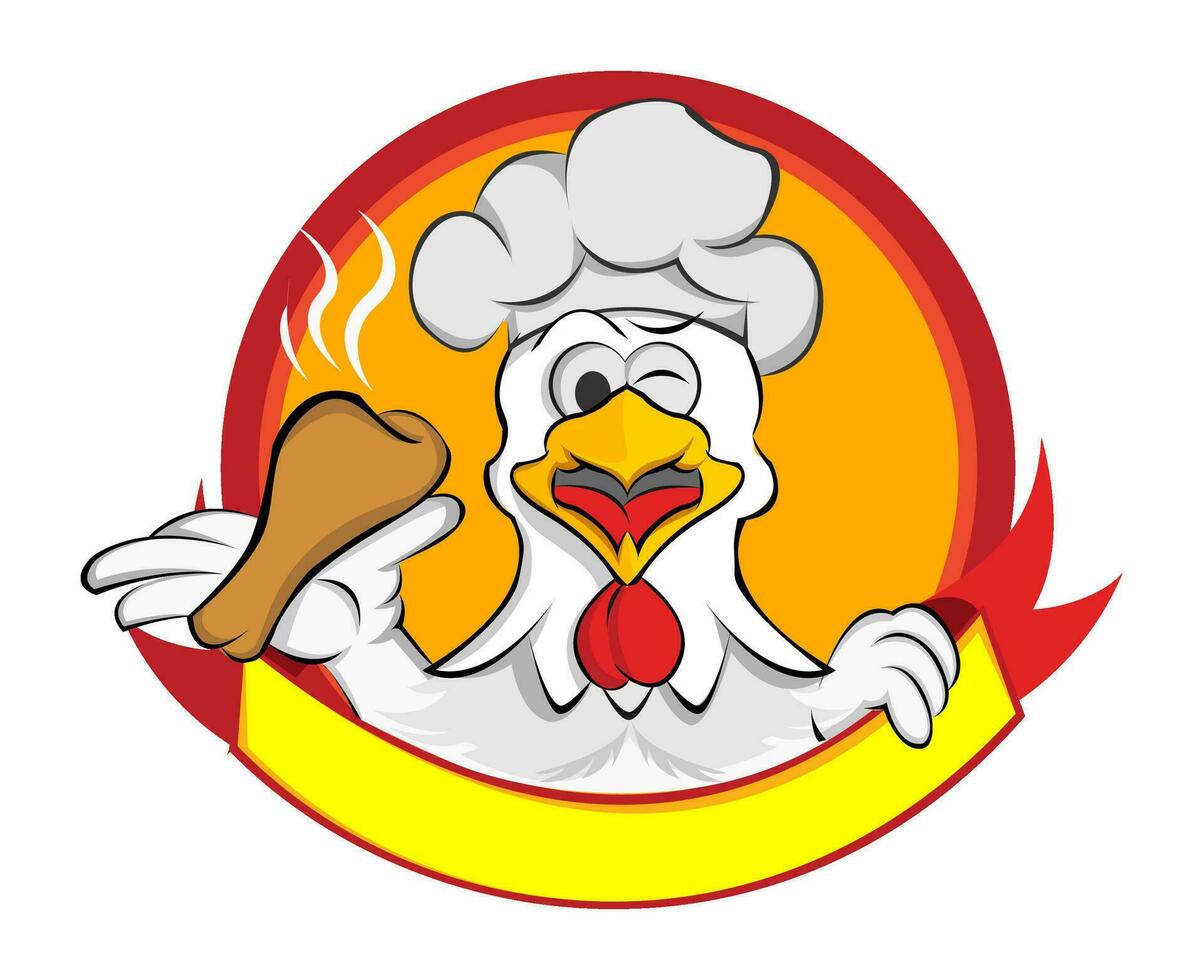 Illustration of a chicken wearing a chef's hat vector