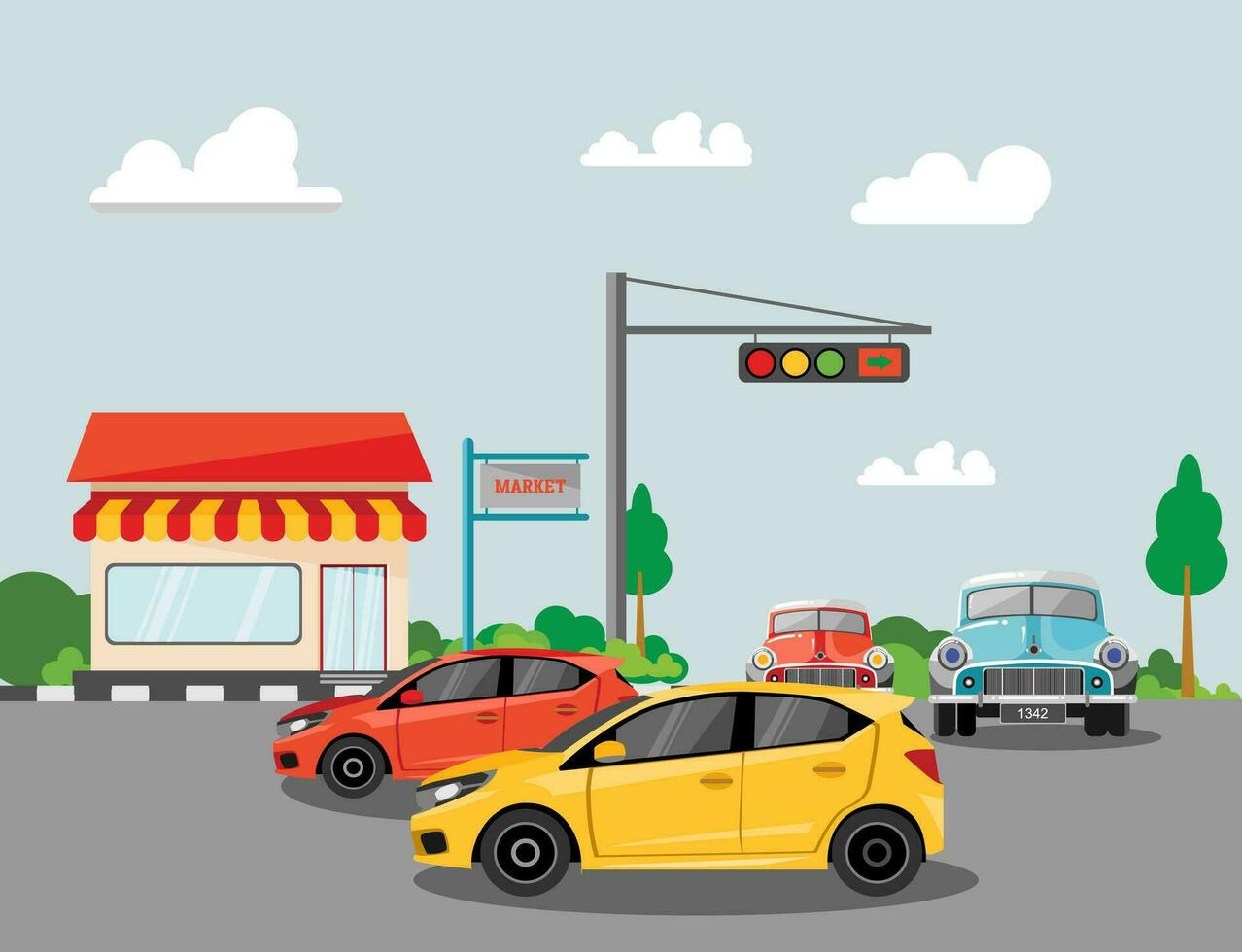 ilustración de un coche en el autopista vector