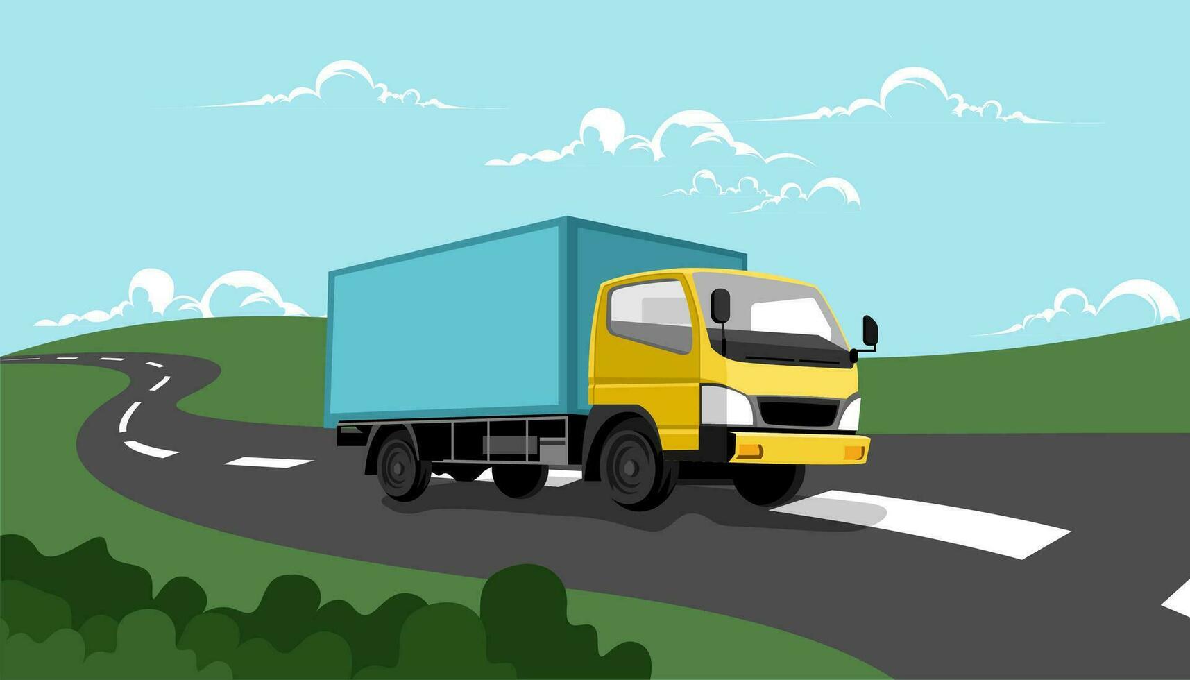 illustration of a box truck driving down the road vector